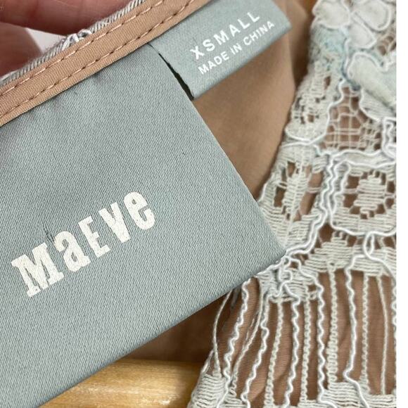 Anthropologie Maeve Top Lace Fit & Flare Peplum Scoop Neck Cotton Blue Womens XS - Picture 5 of 6